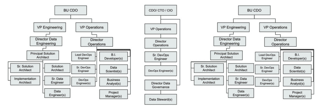 A slide showing a sample complex data platform org structure