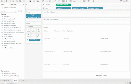 a gif showing adding all the hierarchies in Tableau