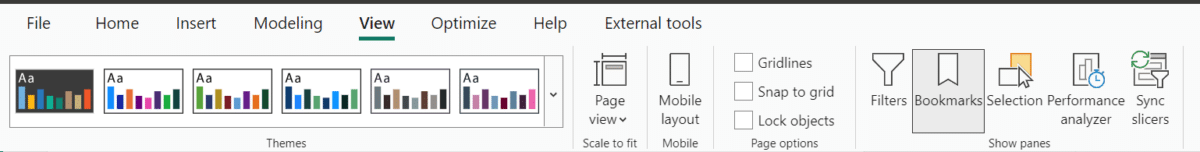 A screenshot showing the toolbar with the View tab selected and its options.
