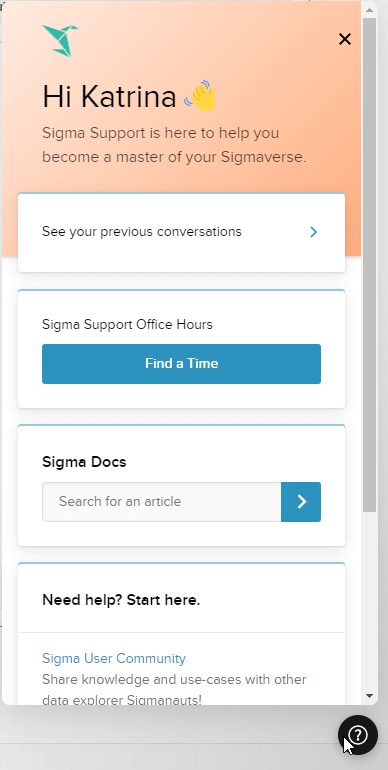 showing the Sigma's live chat functionality
