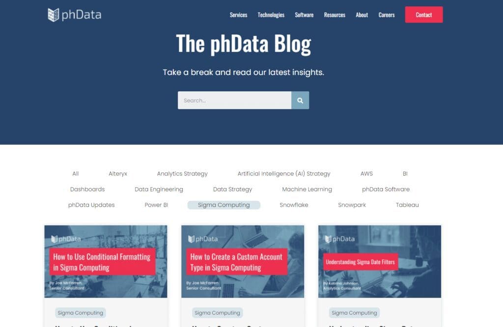 a screenshot of the Sigma Computing blog resources on phdata.io