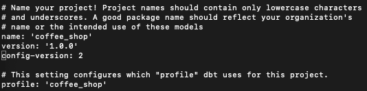 A screenshot of an example showing the dbt project being created