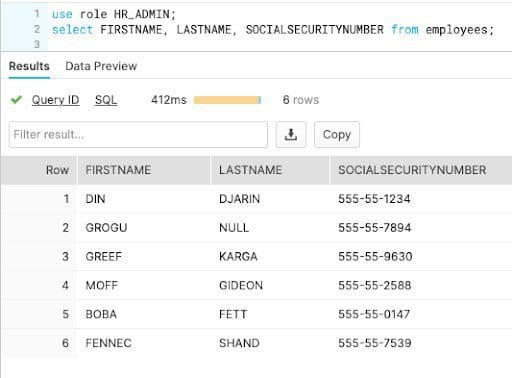 example data showing SSN shown with full access