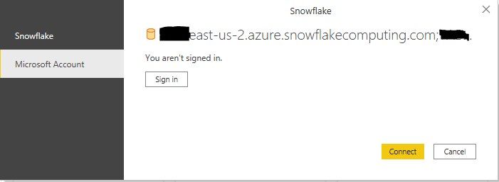 A sign in page that allows users to connect Snowflake to Microsoft