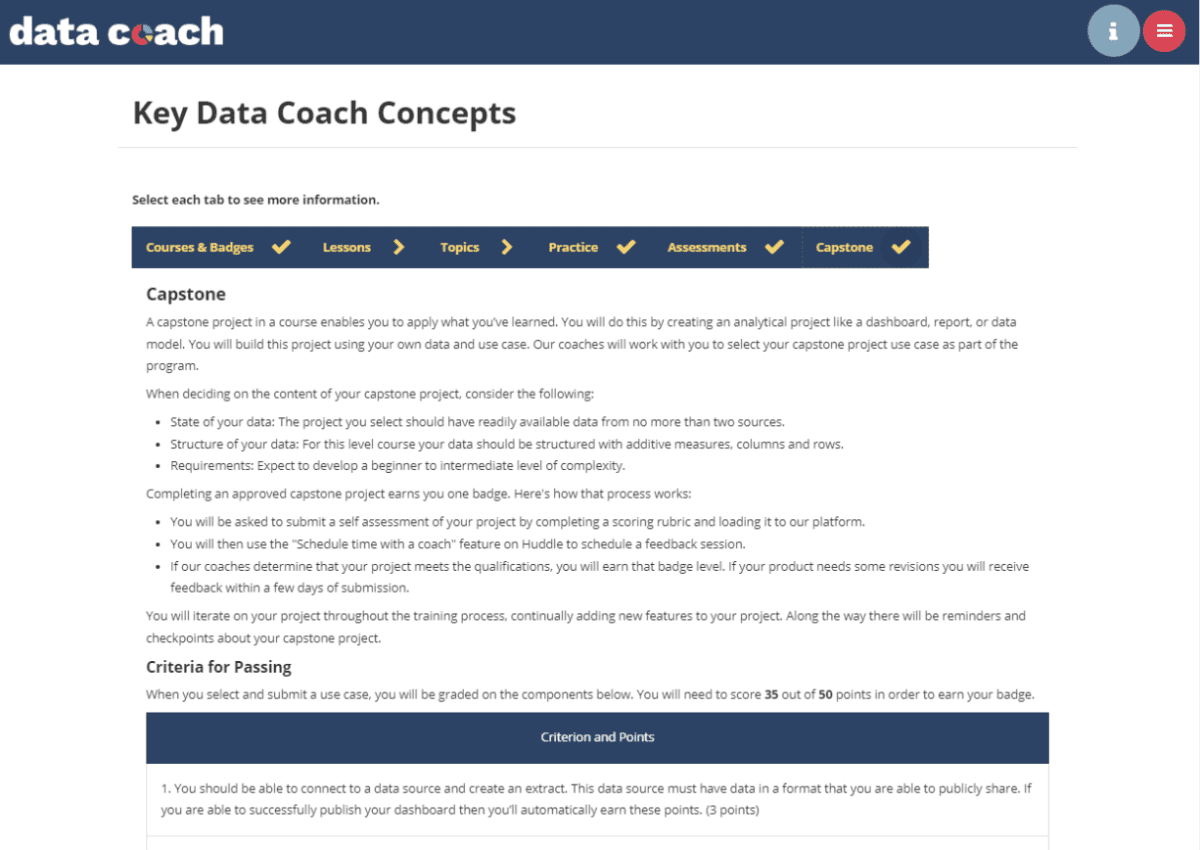 A screenshot taken from Data Coach's course library