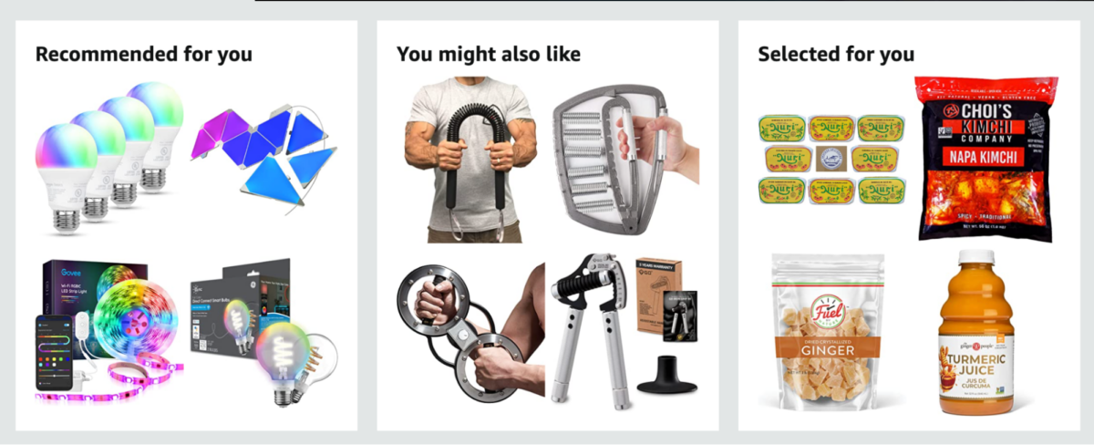 A screenshot of recommended products in the Amazon website.