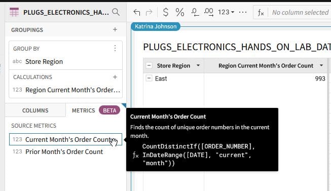 Metrics tab