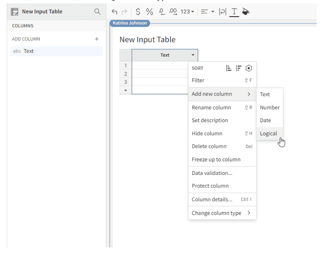 A screenshot of an input table in Sigma