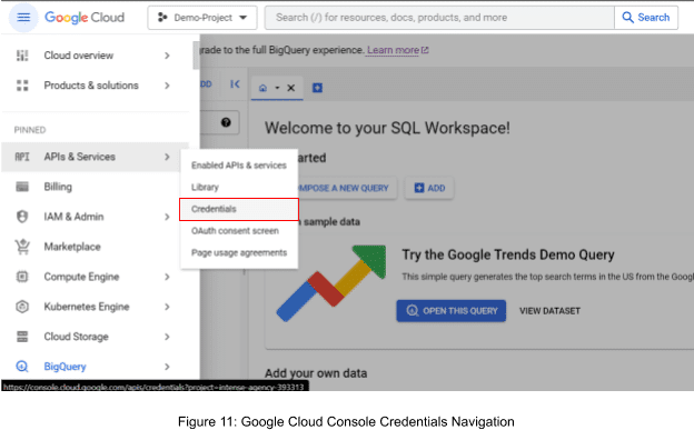 Google Cloud Console Credentials Navigation