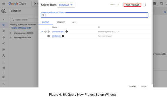 BigQuery New Project Setup Window