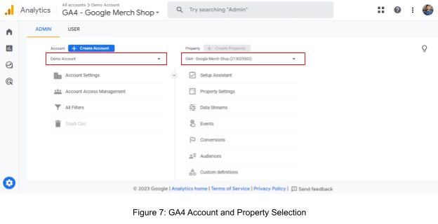 GA4 Account and Property Selection