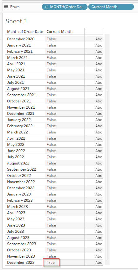 A screenshot showing the sheet for validating the current date period calculation.