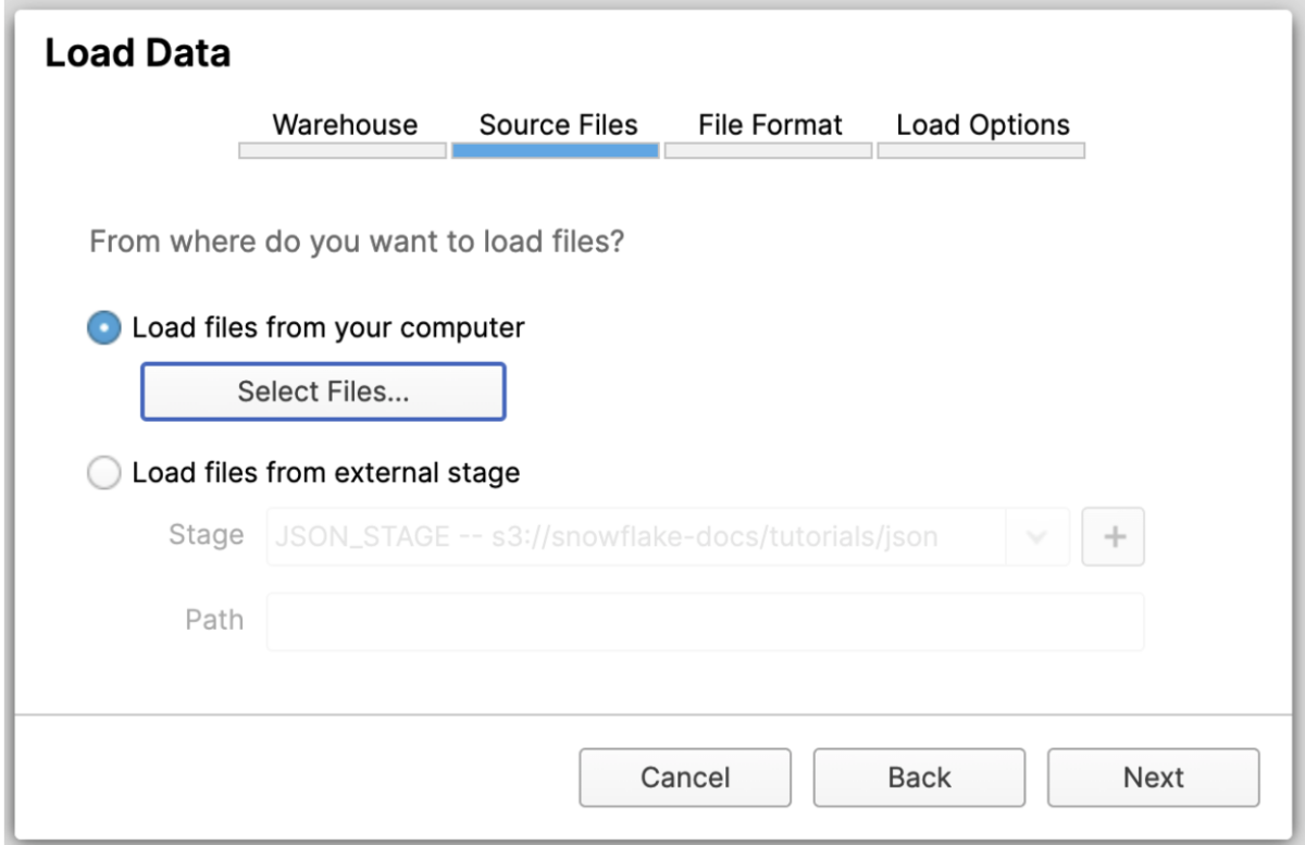 A screenshot showing where to load files from your computer.