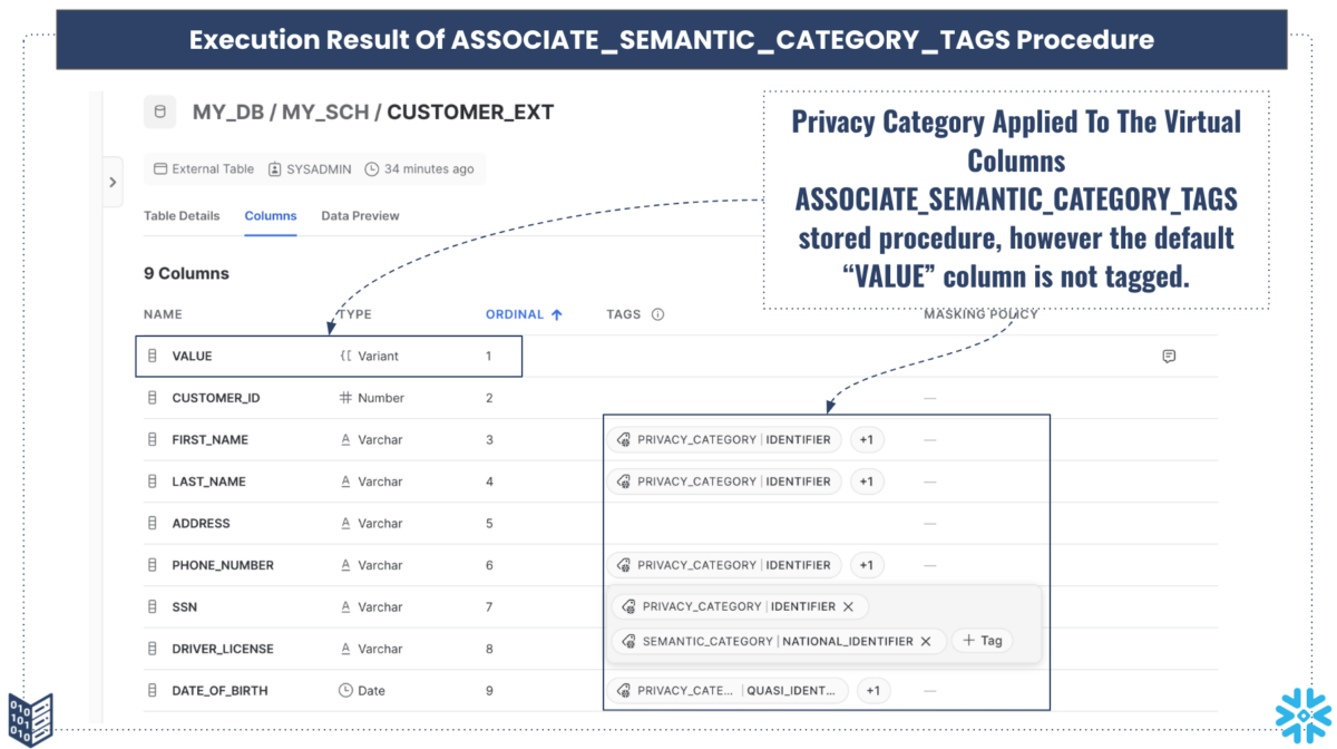 Another slide. This one is titled, "Execution Result Of ASSOCIATE_SEMANTIC_CATEGORY_TAGS Procuedue."
