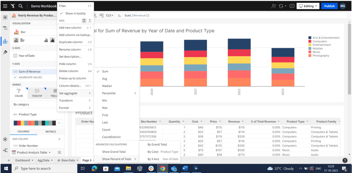 A screenshot showing where to calculate the percent of totals.