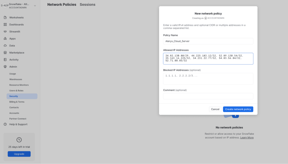 A screenshot showing how to create a new network policy.