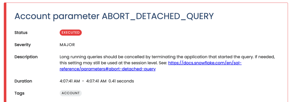 A screenshot of an example of a filled-out Account parameter ABORT_DETACHED_QUERY.