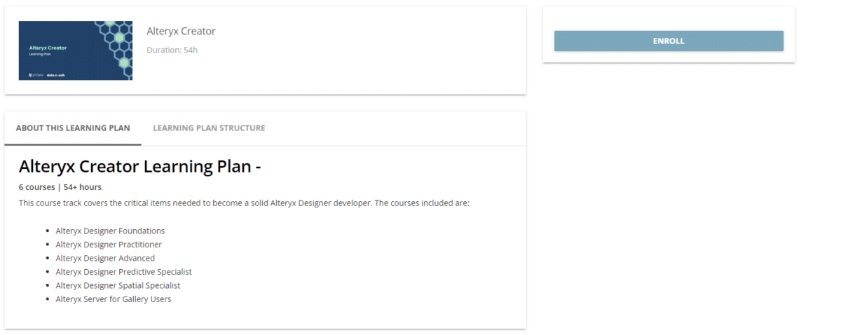 A screenshot of the Alteryx track in our Data Coach program.