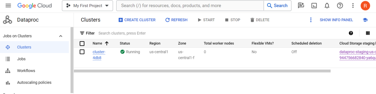 Screenshot of a cluster in the GCP console