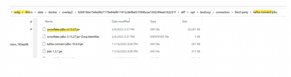 A screenshot from the file explorer showing the JDBC file