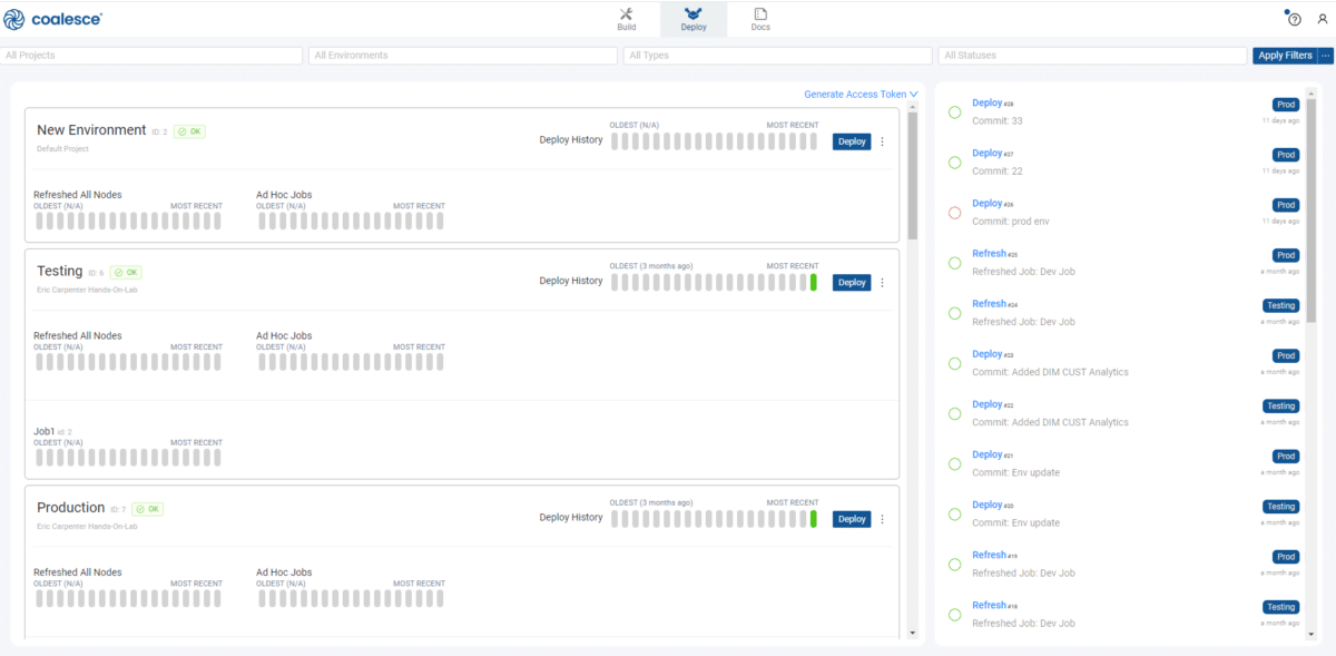 Screenshot of the Deploy Interface in Coalesce