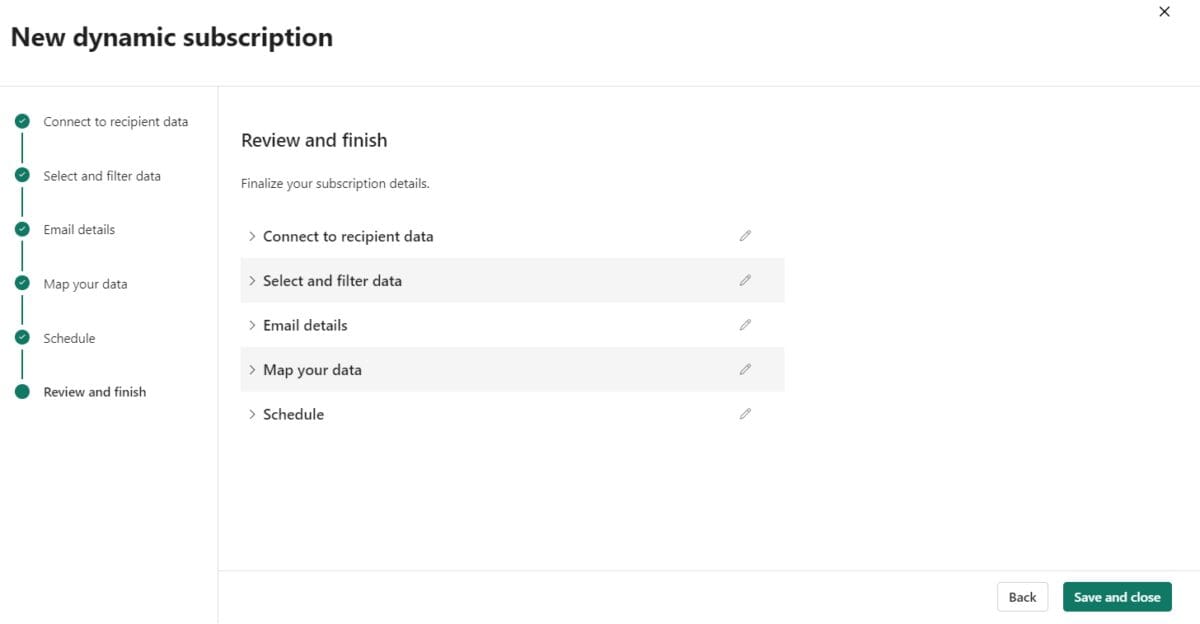 Screenshot of the last step in the subscription creation