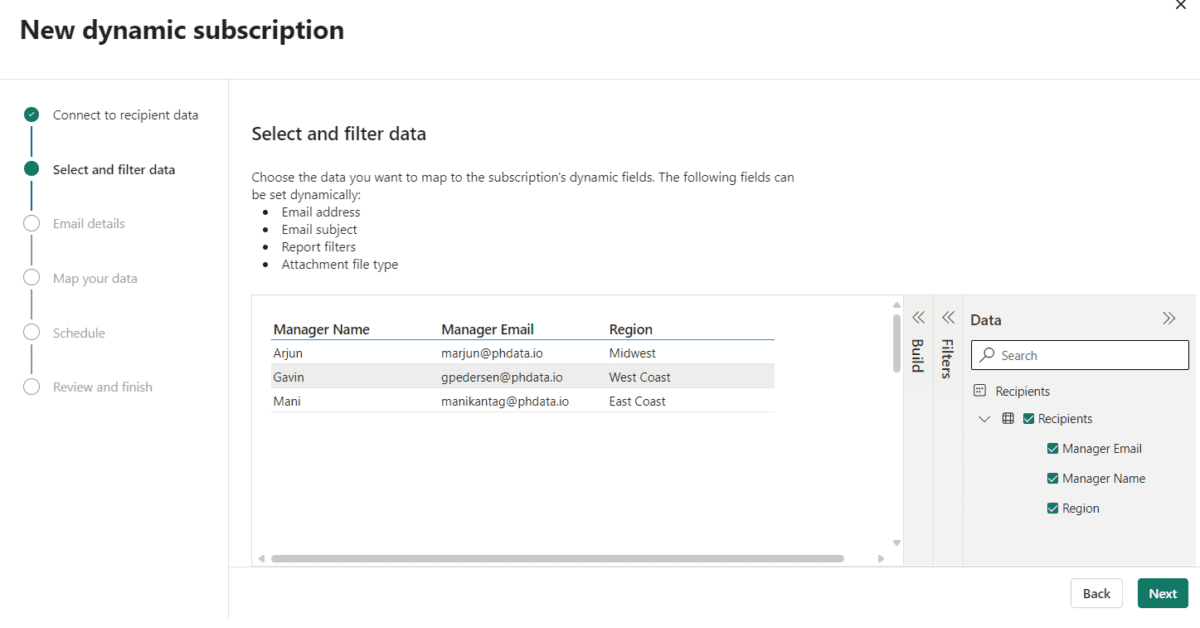Screenshot of the second step in the subscription creation
