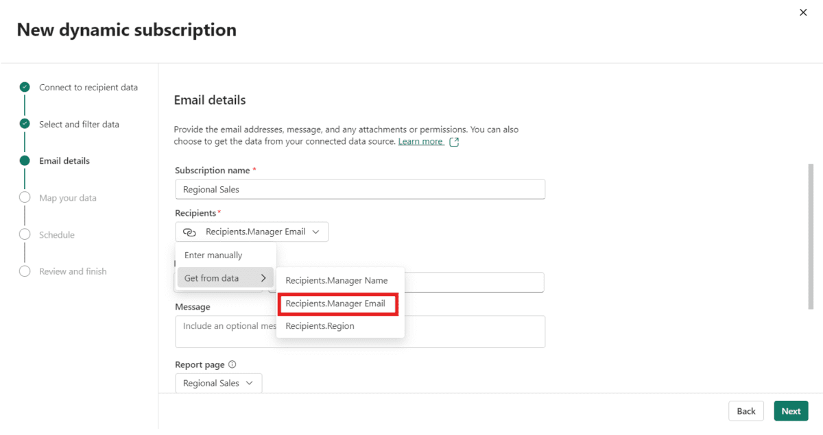 Screenshot of the third step in the subscription creation