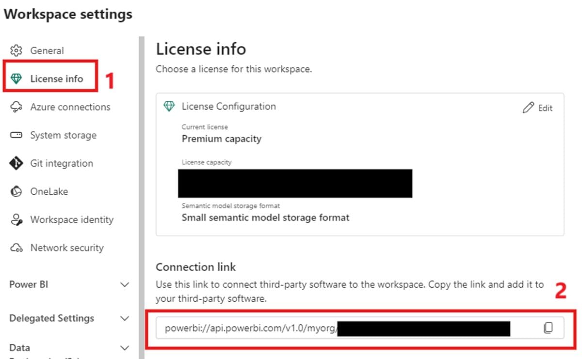 Screenshot of the "Worskpace settings" window and the "License info" tab selected.