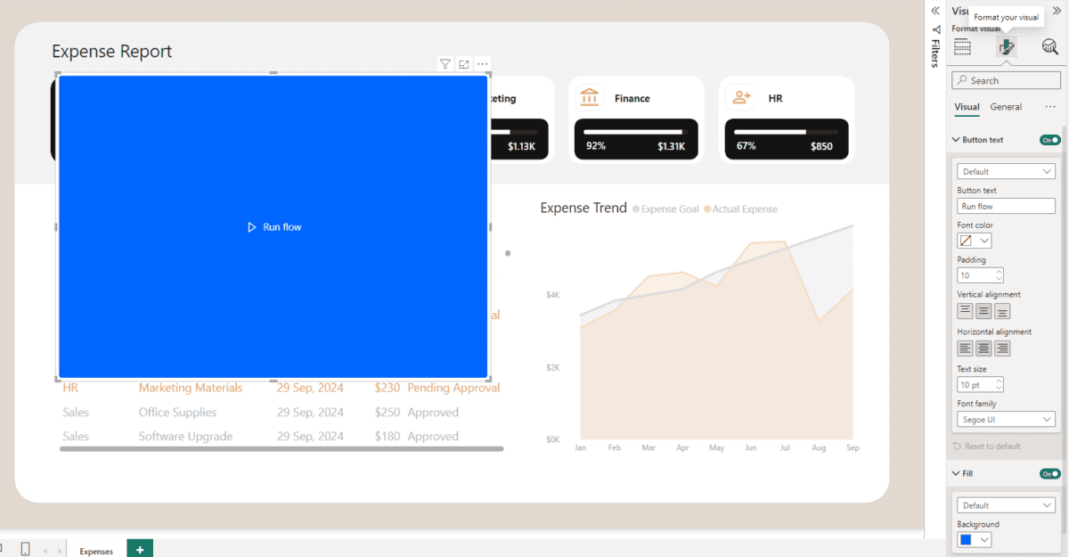 Screenshot of the newly created Button in the visual editor