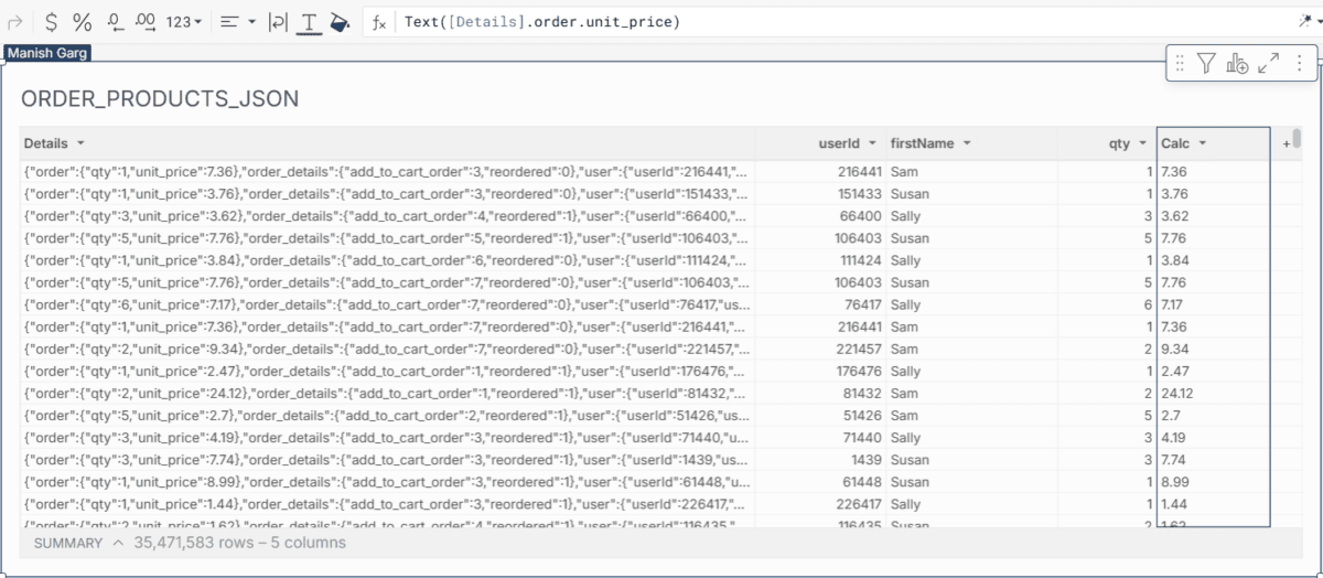 Screenshot showing the newly created column based on the formula