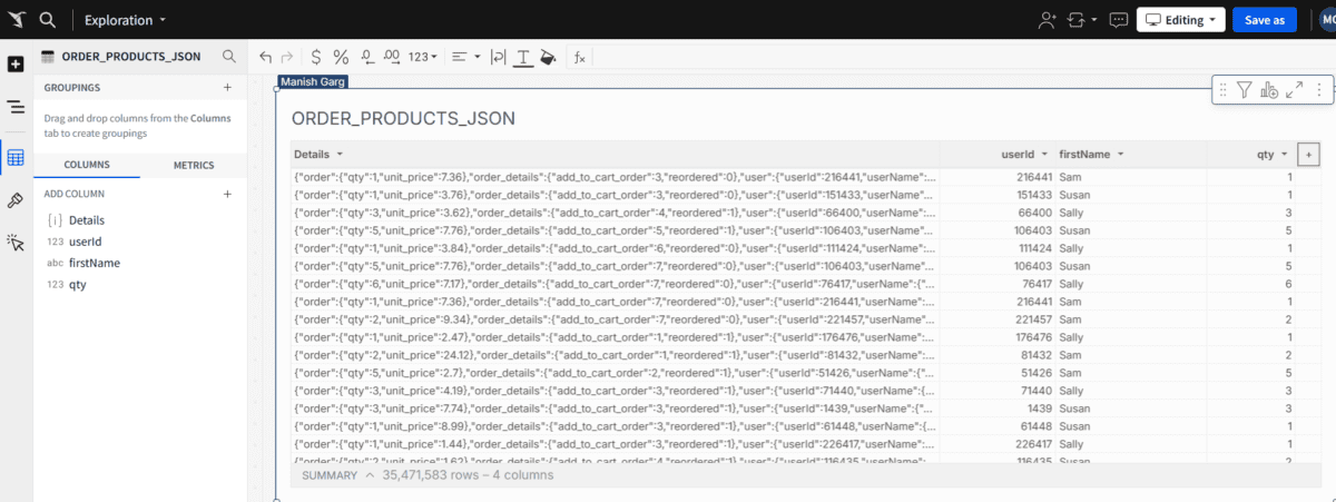 Screenshot showing the "+" button to create a new column