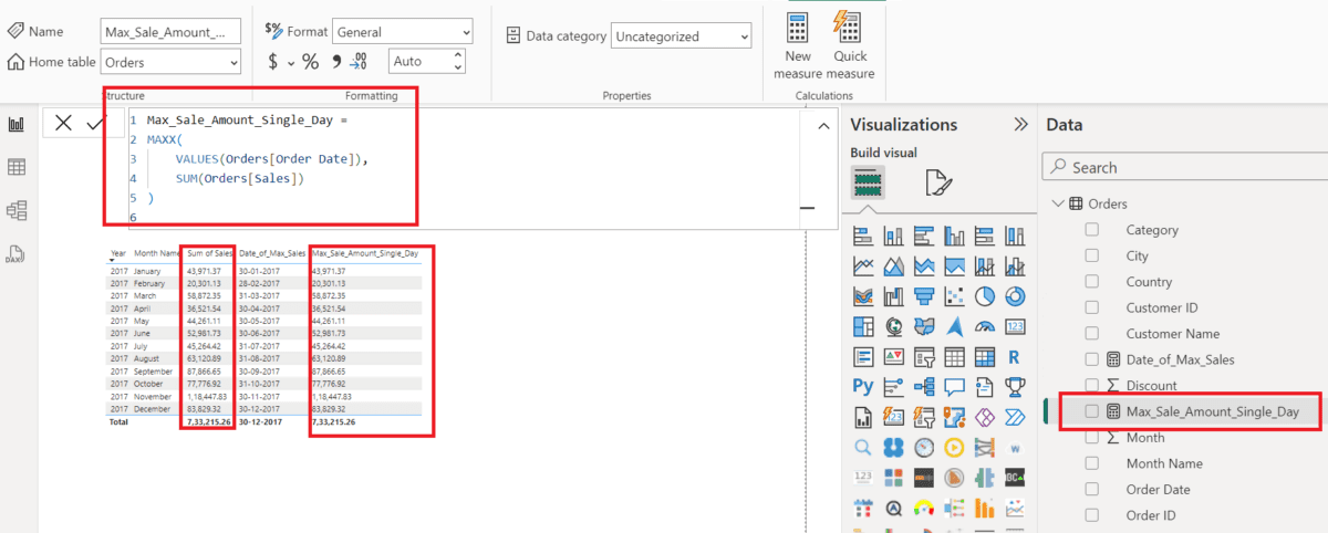 Screenshot showing a measure using a formula without "CALCULATE"