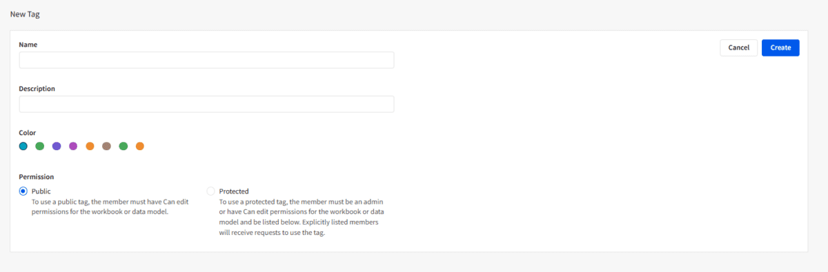 Screenshot of the "New Tag" view and its options