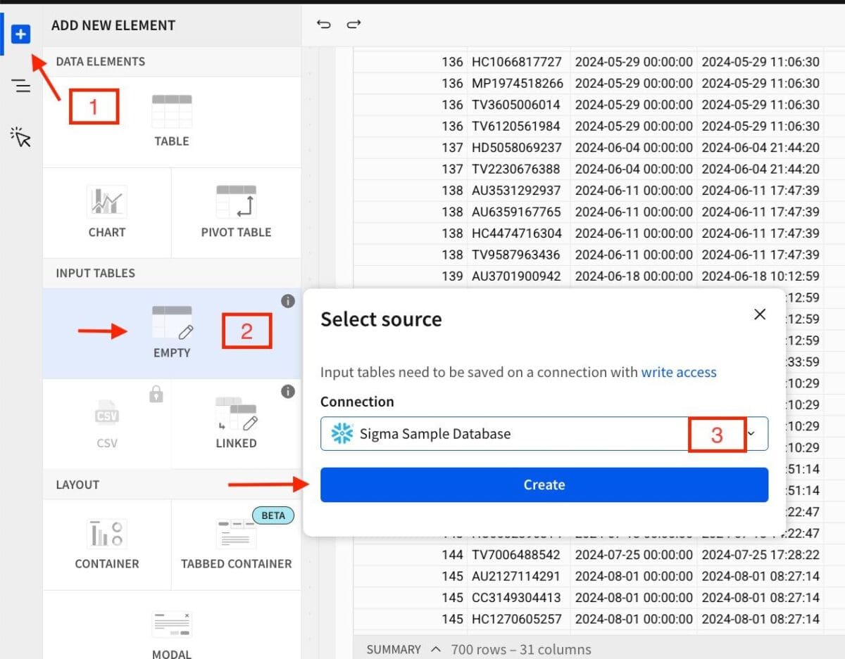 Steps for adding a new empty input table