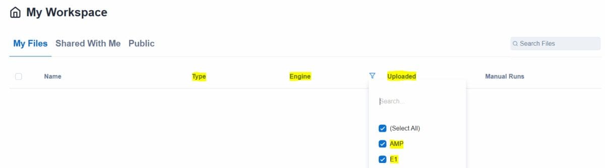 The "My Workspace" view in the Server UI