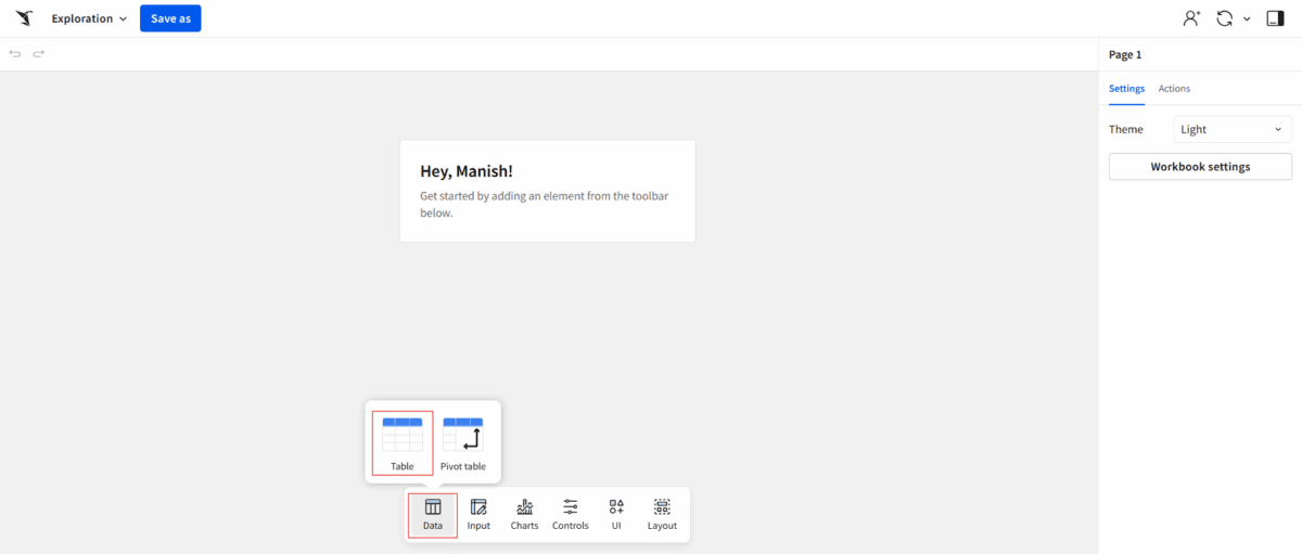 Screenshot showing the "Data > Table" buttons