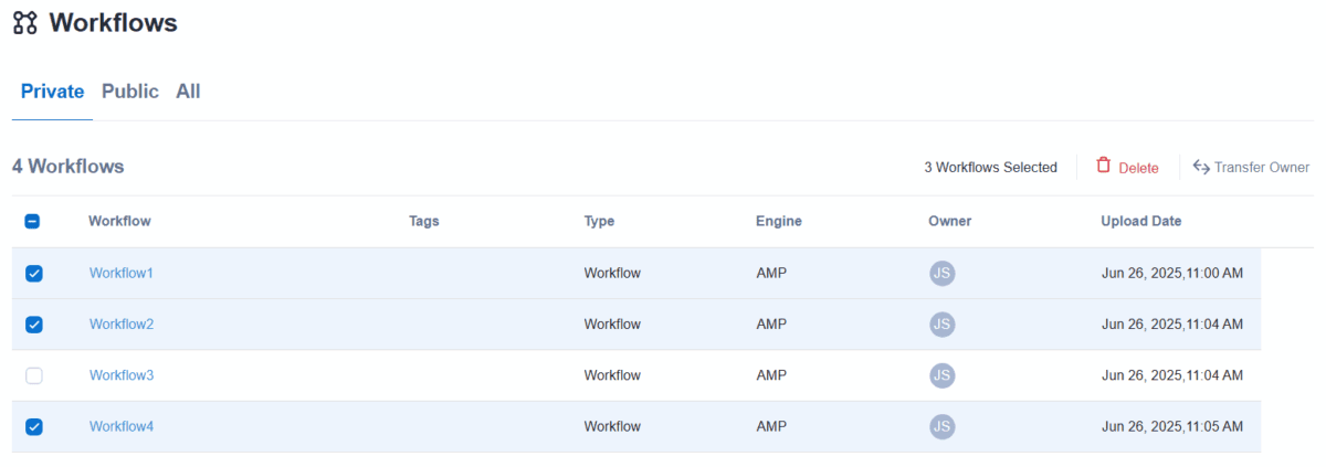 The "Workflows" view
