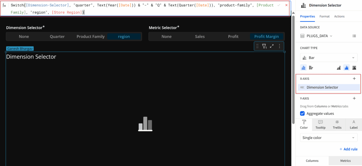 The "Switch" statement applied to the X-axis