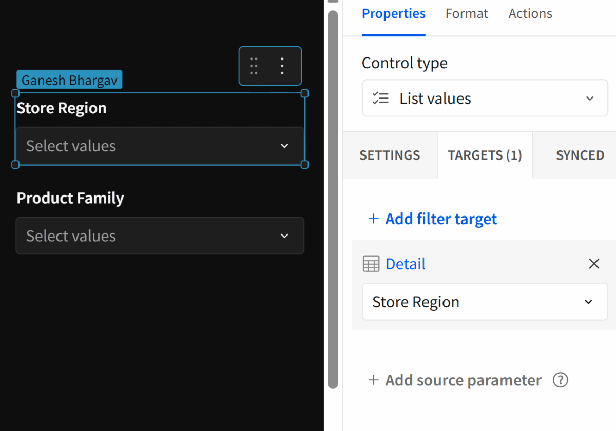 The "Properties" panel showing the "Targets" subsection selected