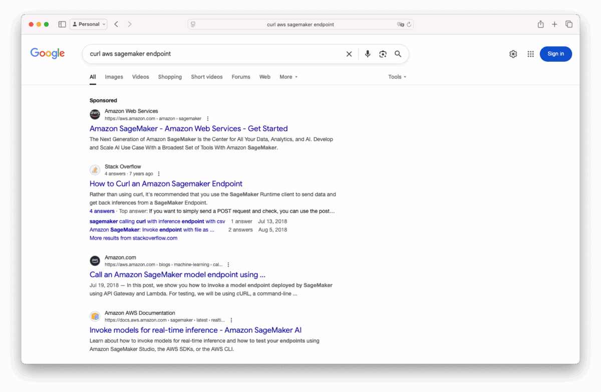 Screenshot showing the results of the Google search
