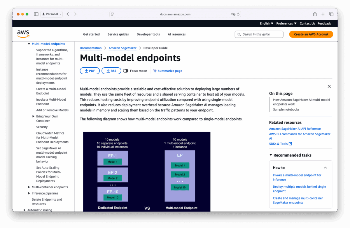 Screenshot showing the AWS documentation page