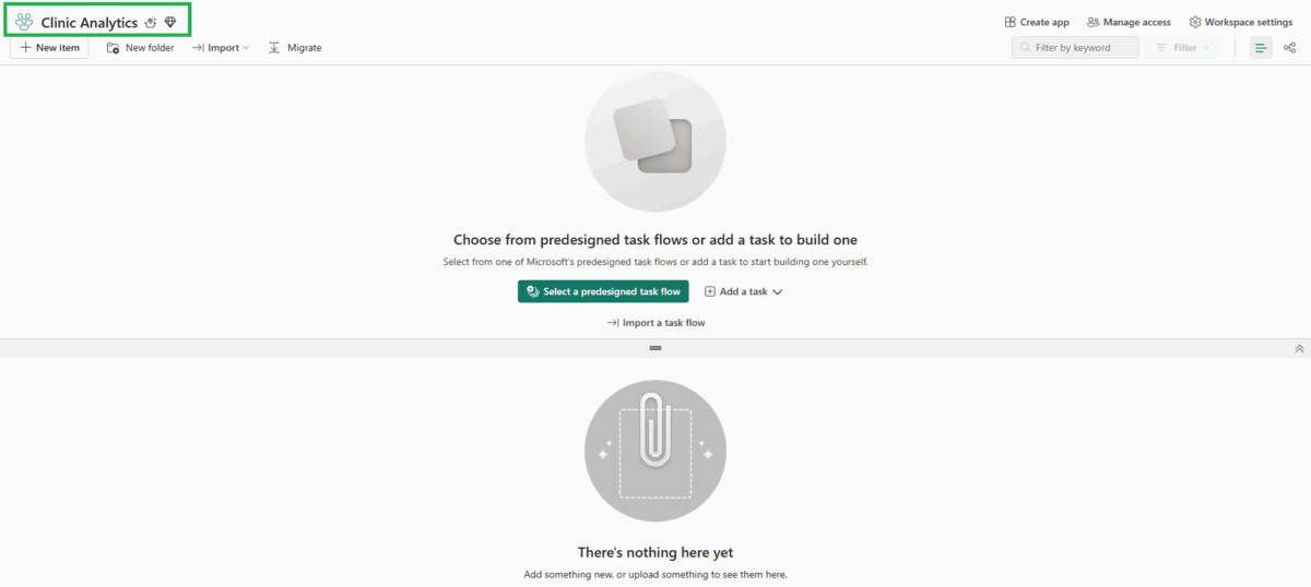 The blank workspace view