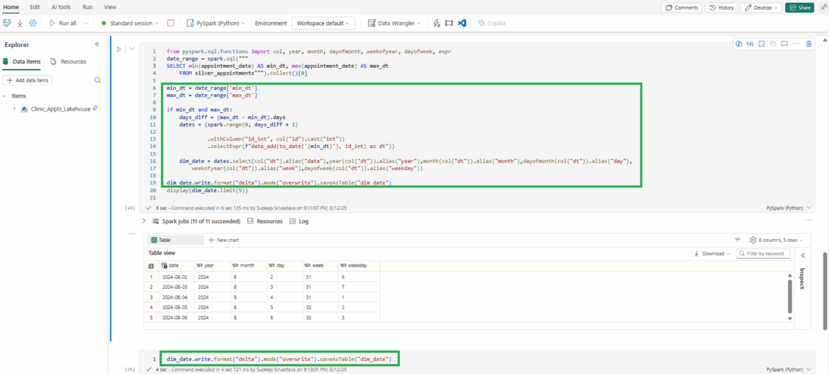 The code needed for creating the "dim_date" dimension