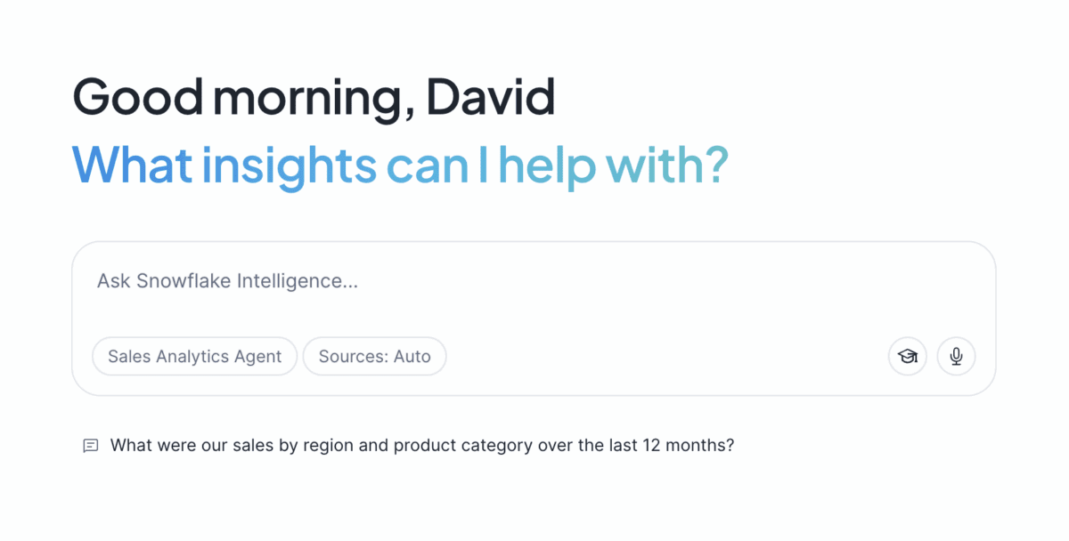 The welcome screen in Snowflake Intelligence
