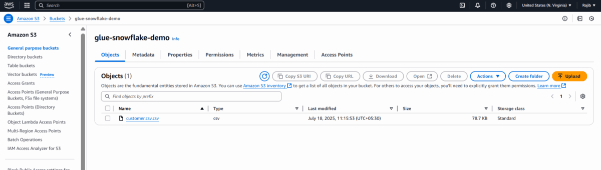 The Amazon S3 Bucket configuration view