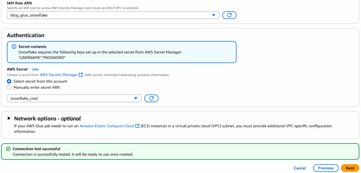 The authentication section, from the process of creating a new connection