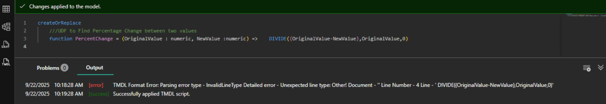 Screenshot showing the code editor and a notification of success